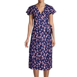 Draper James Flutter Sleeve Floral Wrap Linen Midi Dress